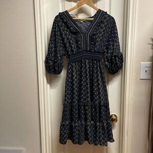 Max Studio Navy Floral Long Sleeve Dress